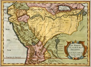 アマゾン盆地の地図、1680年（手描きの彫刻）